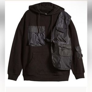NWT Market mens multi pocket hoodie black sweatshirt cotton nylon streetwear M